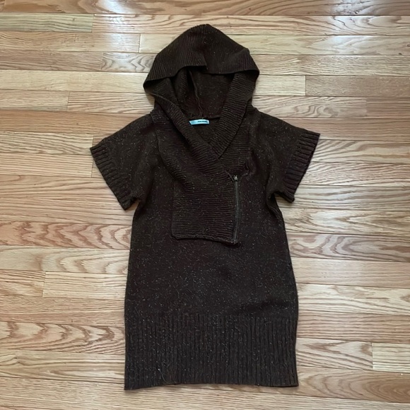 Y2K Maurices Knit Sweater Womens Small Brown Short Sleeve Shawl Collar Academia - Picture 1 of 10